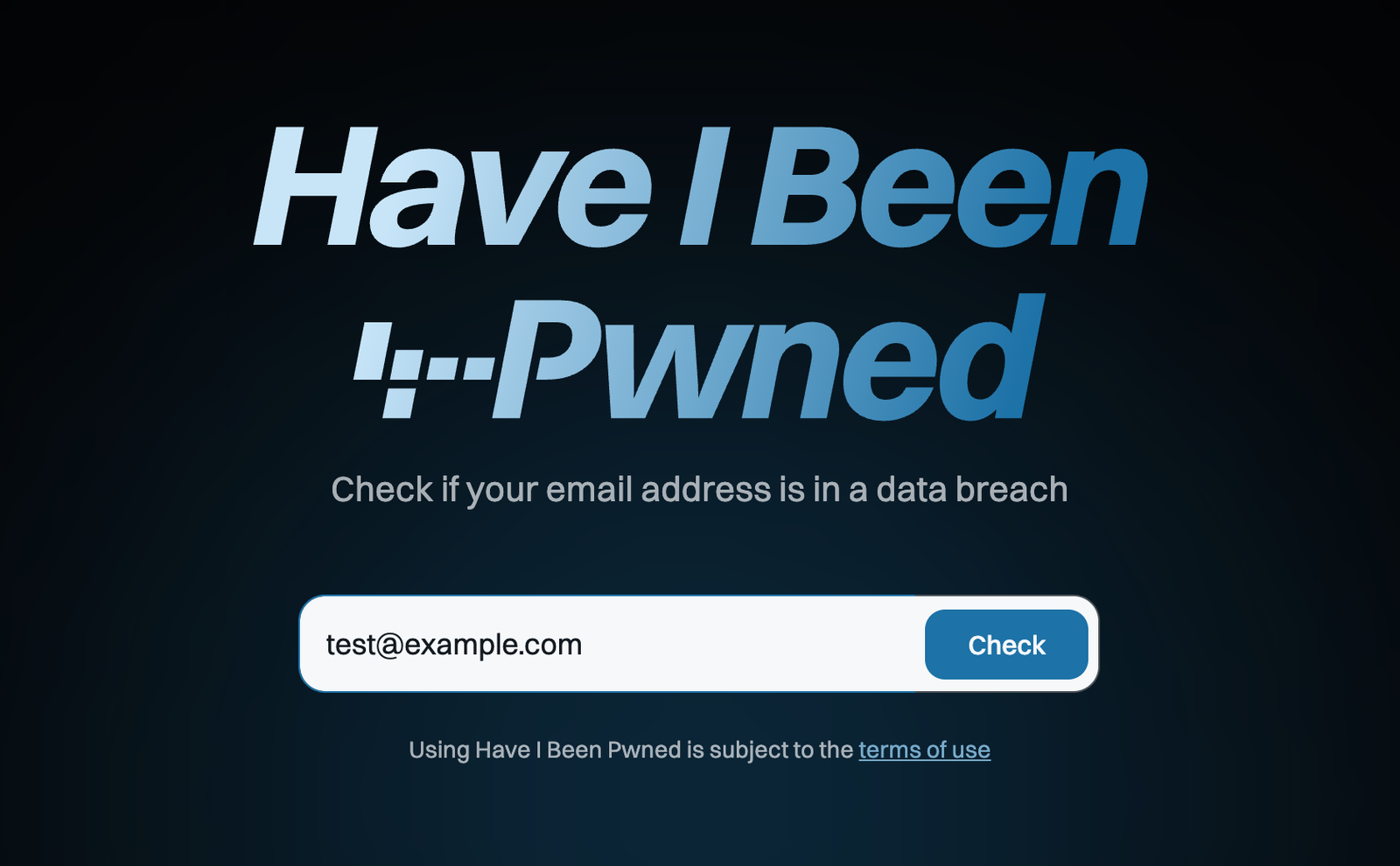 Have I Been Pwnedの照会画面。入力欄に例示用のアドレスが入っている